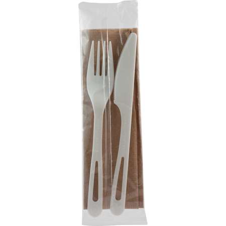 WORLD CENTRIC TPLA Compostable Knife Fork And Napkin Assorted Cutlery Kit, PK500 AS-PS-FKN